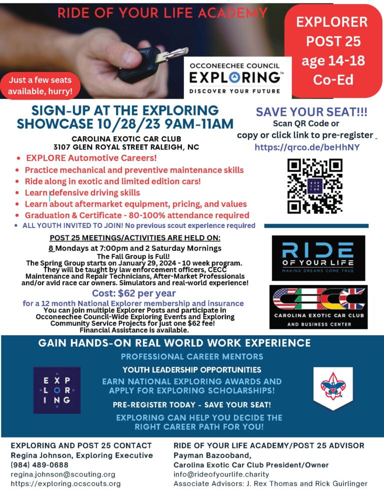 Explorer Post 25 Flyer - Ride of Your Life Academy